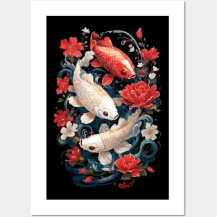 Koi Fish Serenity: Graceful Fins Amidst Tranquil Waters Posters and Art